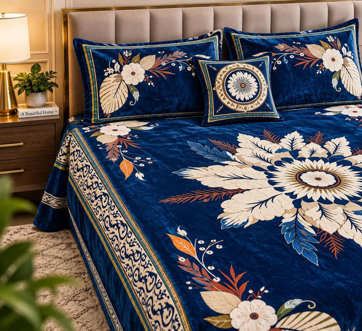 🦚 Royal Peacock Blue Teal — Premium Velvet Bedsheet Set