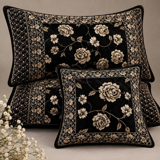 Black Floral Bedsheet -House Of Wriya