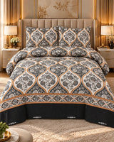 Grey and white floral bedsheet with gold pattern by House of Wriya