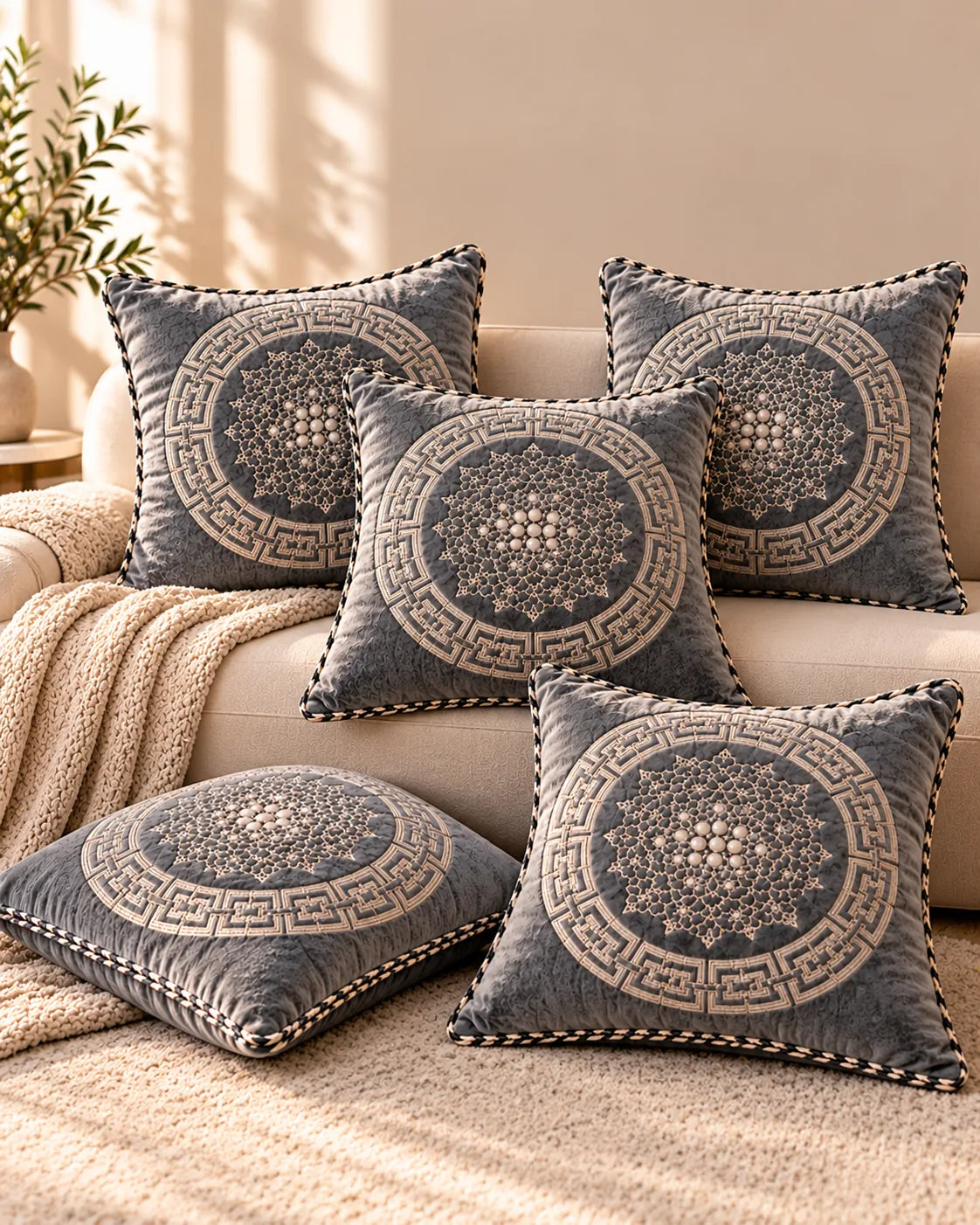 Charcoal Grey & Gold Cushion Covers | House of Wriya