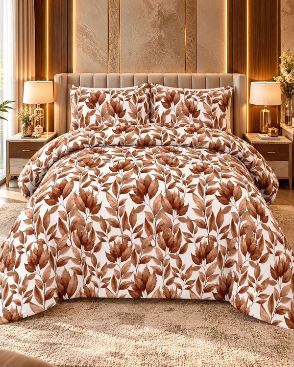 Premium brown floral bedsheet with botanical print by House of Wriya
