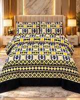 Yellow black geometric printed bedsheet with modern pattern by House of Wriya