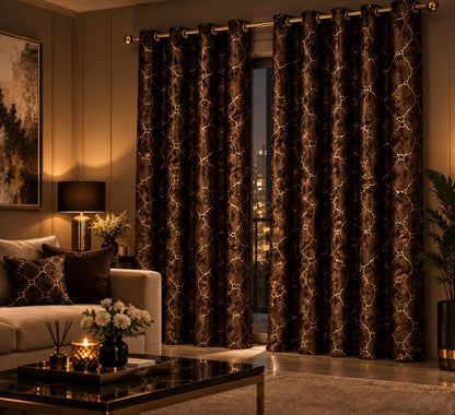 🤎 Royal Chocolate Gold Trellis Curtain