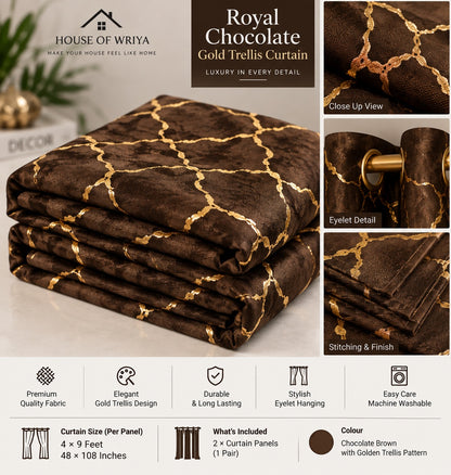 🤎 Royal Chocolate Gold Trellis Curtain