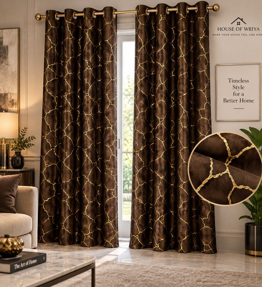 🤎 Royal Chocolate Gold Trellis Curtain