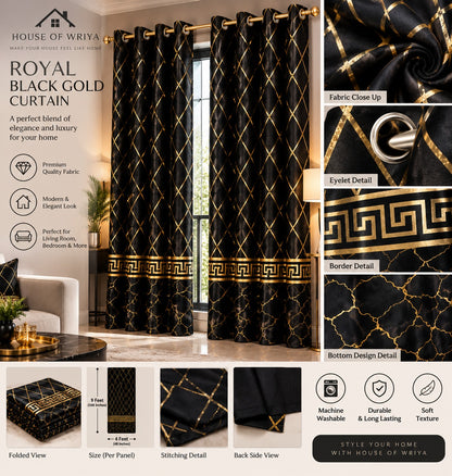 🖤 Royal Black Gold Geometric Curtain