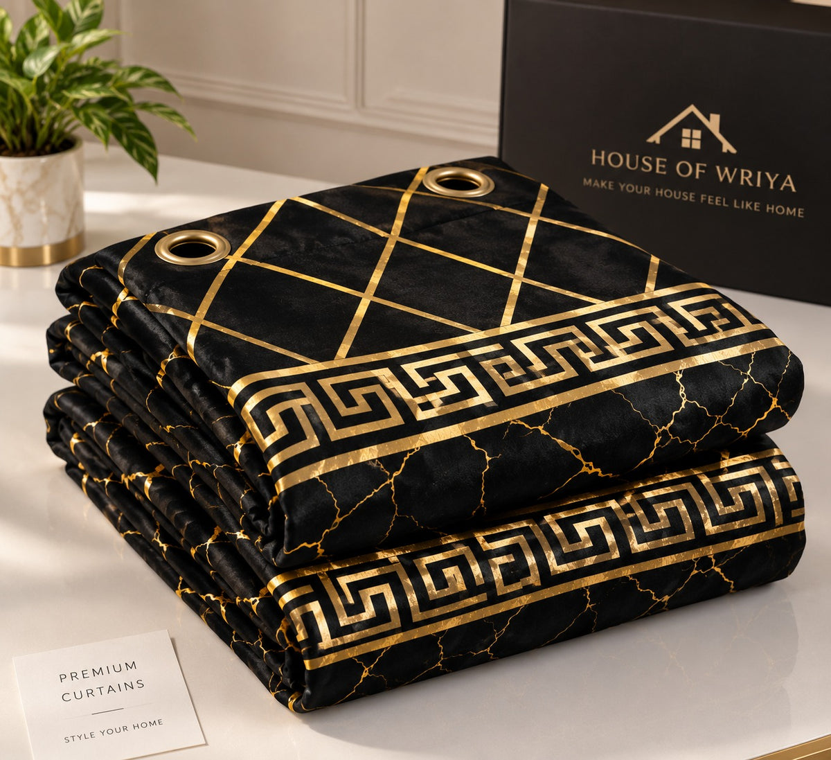 🖤 Royal Black Gold Geometric Curtain