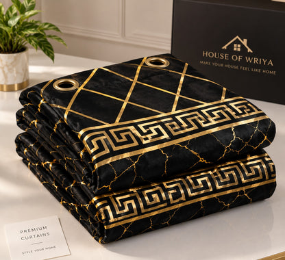 🖤 Royal Black Gold Geometric Curtain