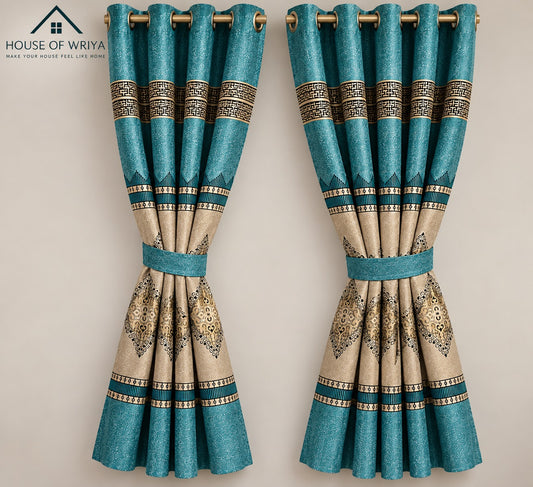 Royal Teal Jacquard Greek Curtain