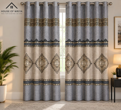 🤍 Royal Grey Beige Jacquard Curtain