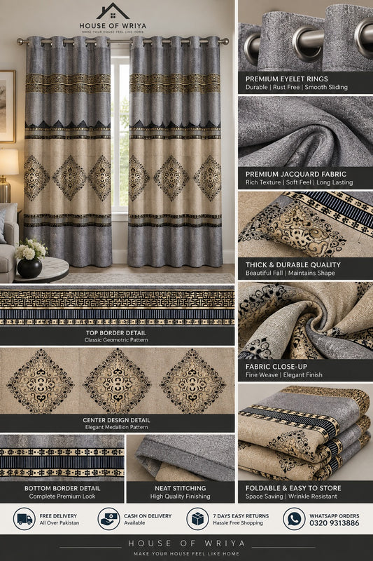 🤍 Royal Grey Beige Jacquard Curtain