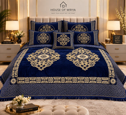 💙 Royal Navy Gold Jacquard Velvet