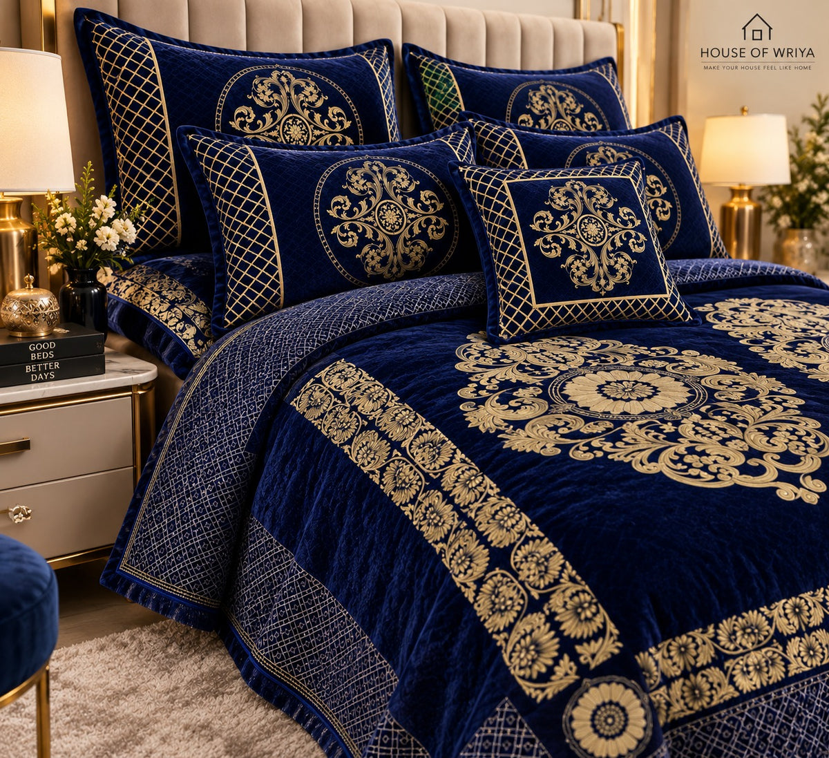 💙 Royal Navy Gold Jacquard Velvet