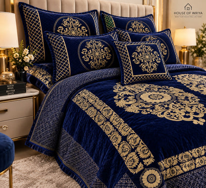 💙 Royal Navy Gold Jacquard Velvet