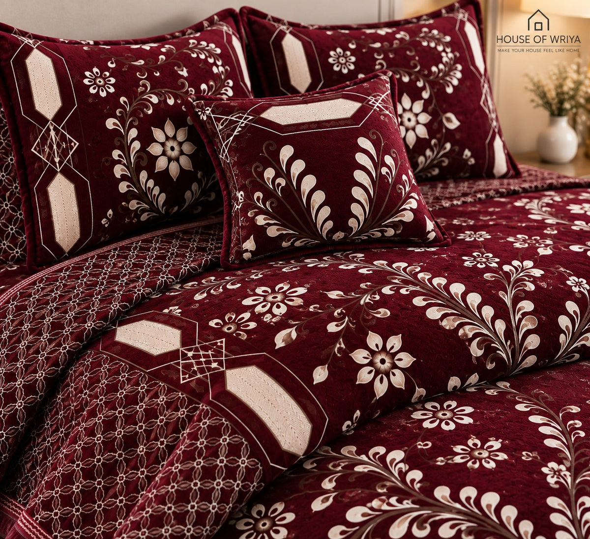 🍷 Royal Burgundy Floral Jacquard Velvet