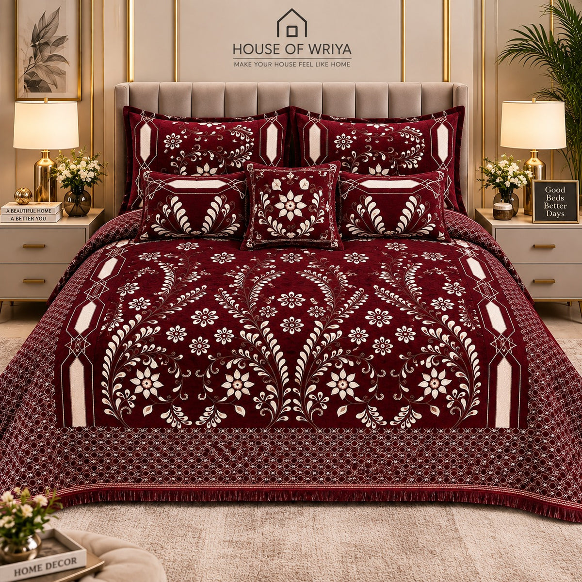 🍷 Royal Burgundy Floral Jacquard Velvet