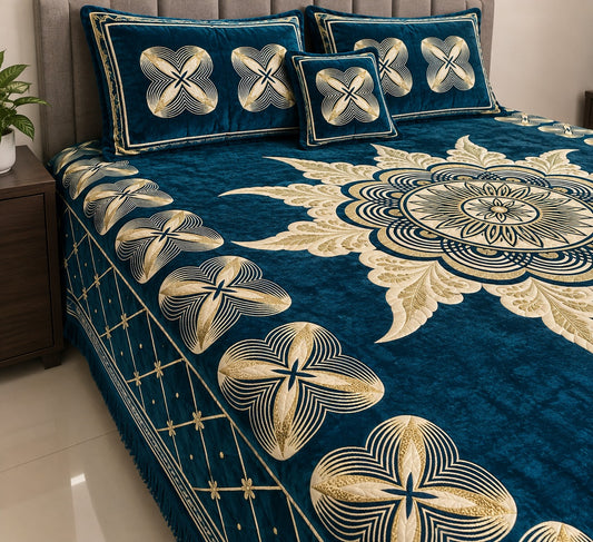 Azure Majesty — 4-Piece Premium Velvet Bedsheet Set