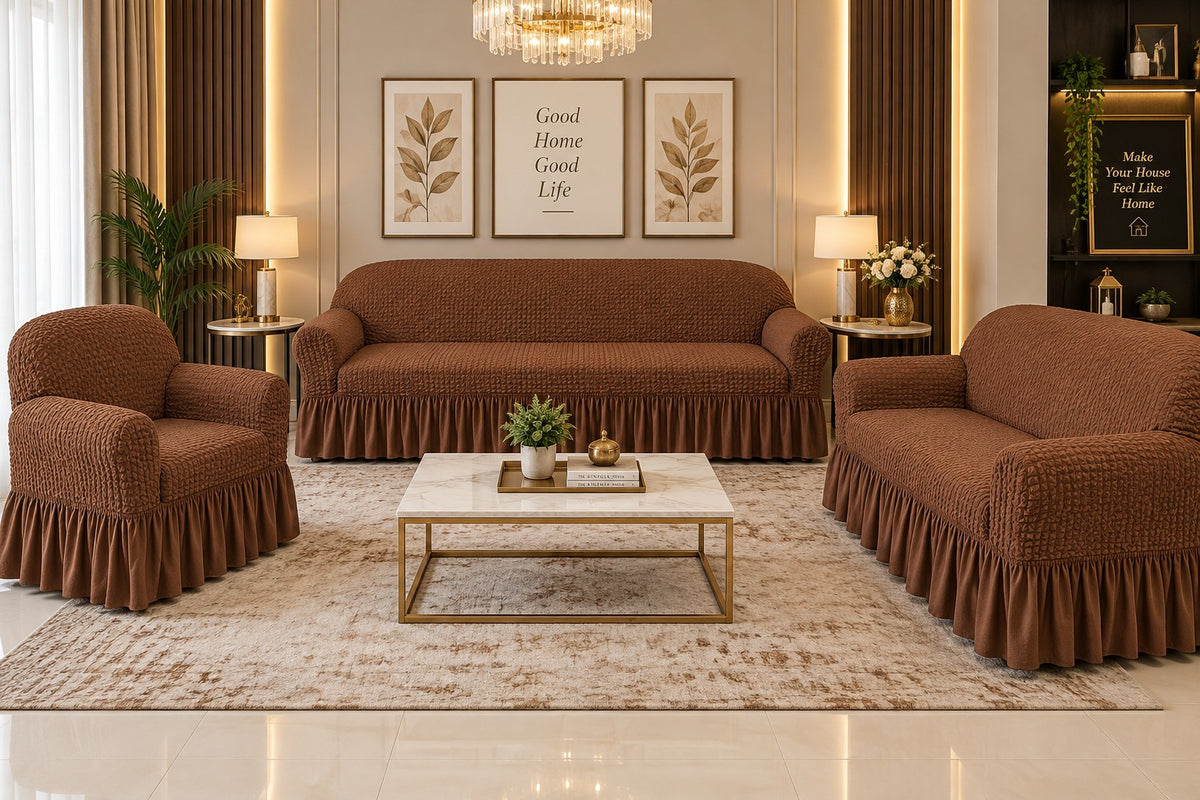 🤎 Royal Mocha Comfort — 6 Seater Sofa Cover Set