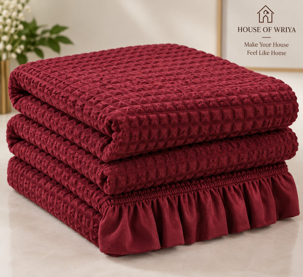 👑 Royal Ottoman Burgundy — Turkish Bubble Luxe 3+2+1 Sofa Cover Set