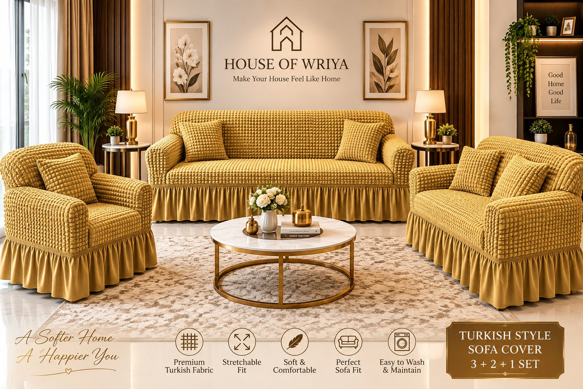 ✨ Royal Mustard Luxe — Turkish Bubble Sofa Cover