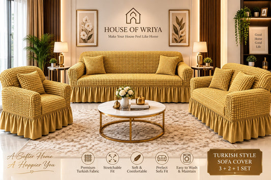 Royal Mustard Luxe — Turkish Bubble 6 Seater Sofa Cover
