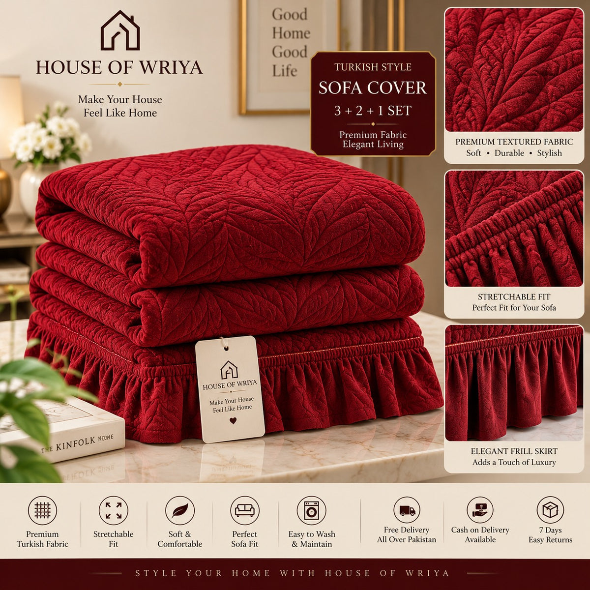 ❤️ Royal Ruby — Turkish Luxe Sofa Cover