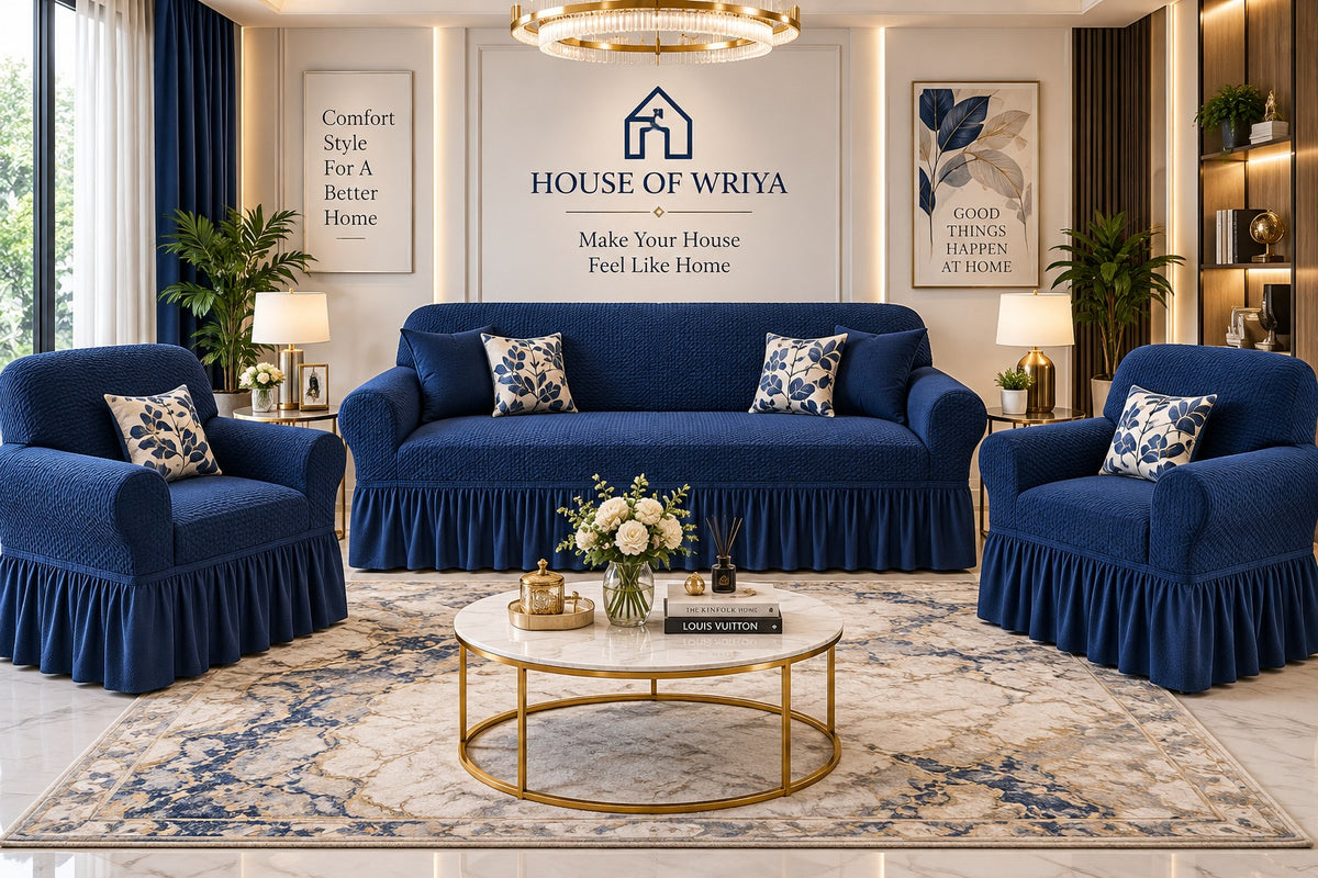 💙 Royal Navy Luxe — Turkish Style Sofa Cover 5 Seater