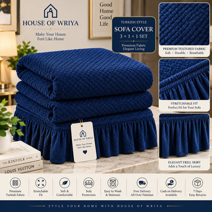 💙 Royal Navy Luxe — Turkish Style Sofa Cover 5 Seater