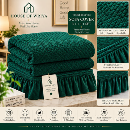 💚 Royal Emerald Luxe 5 Seater— Turkish Style Sofa Cover