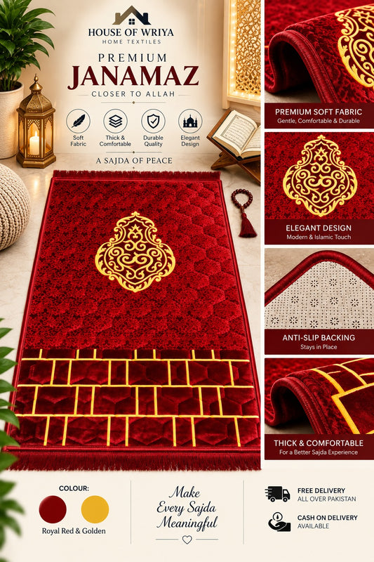 Royal Red &amp; Golden Premium Foam Janamaz