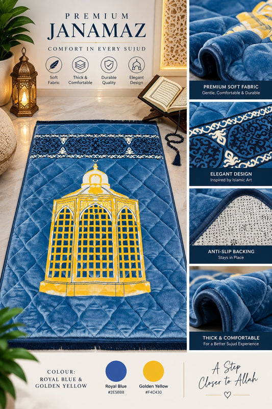 🕌 Royal Blue &amp; Golden Premium Foam Janamaz