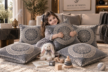 Premium Grey Jagad Velvet Cushion Cover Set