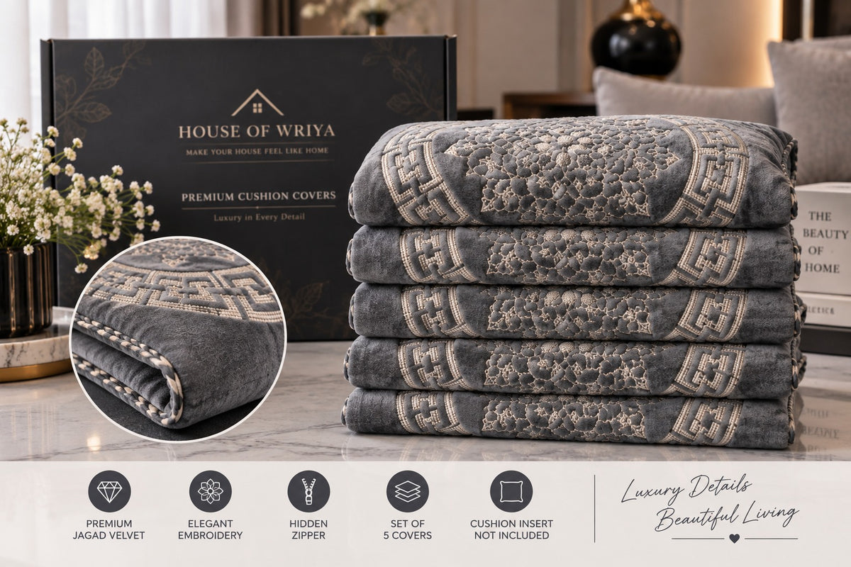 Premium Grey Jagad Velvet Cushion Cover Set