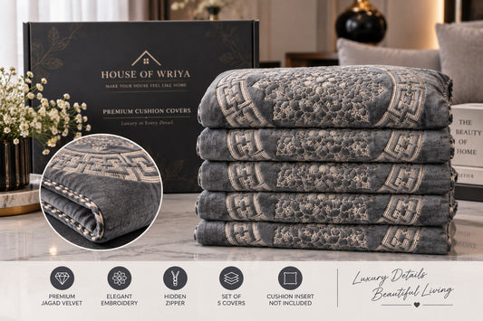 Premium Grey Jagad Velvet Cushion Cover Set
