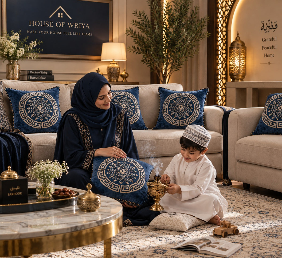 ✨ Premium Navy Blue Jagad Velvet Cushion Cover Set