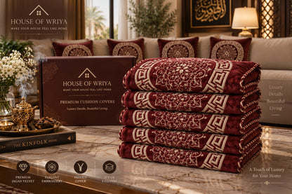 ✨ Premium Maroon Jagad Velvet Cushion Cover Set
