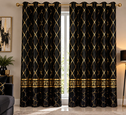 🖤 Royal Black Gold Geometric Curtain