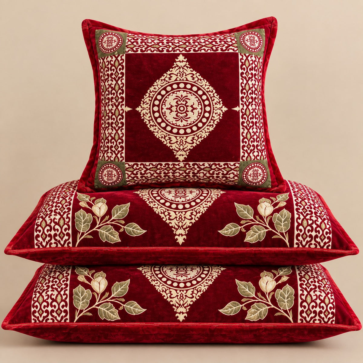 👑 Royal Garnet Heritage — Jacquard Velvet Bedsheet Set