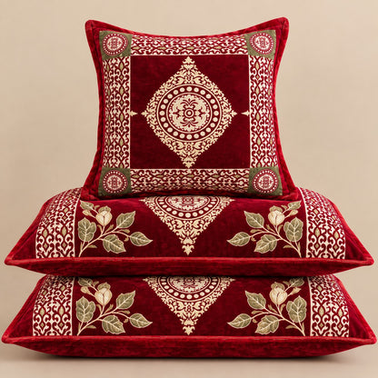 👑 Royal Garnet Heritage — Jacquard Velvet Bedsheet Set