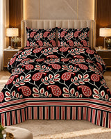 Black red paisley printed bedsheet with floral pattern by House of Wriya