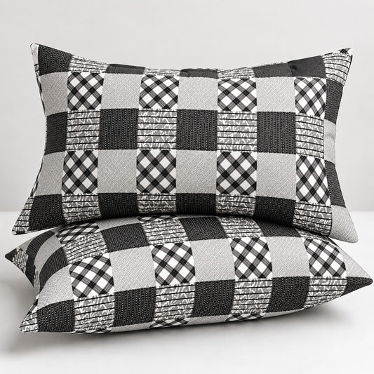 Black and white checkered pillow covers set of 2 with patchwork design and modern geometric pattern