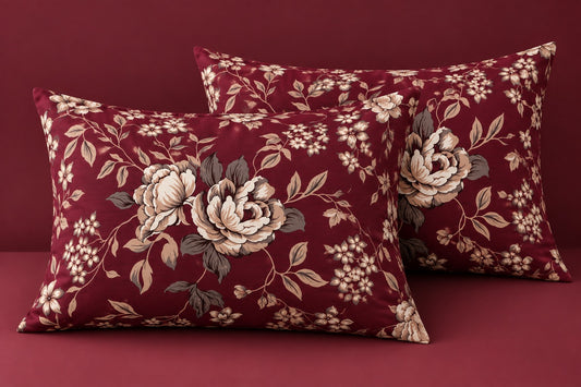 Burgundy floral pillow covers set of 2 with elegant rose and botanical print