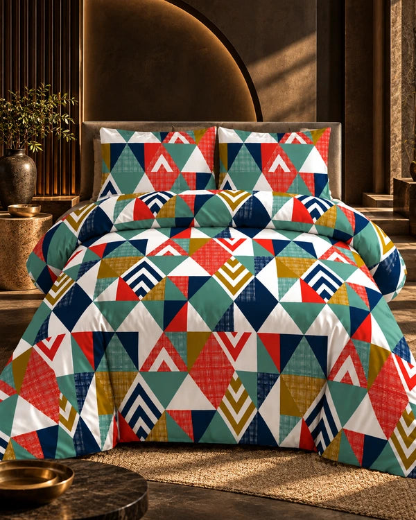Colorful geometric printed bedsheet with modern pattern by House of Wriya