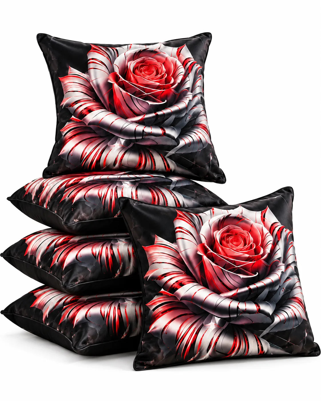 Red Rose Cushion Covers with Black and Silver Design – House of Wriya