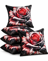 Red Rose Cushion Covers with Black and Silver Design – House of Wriya