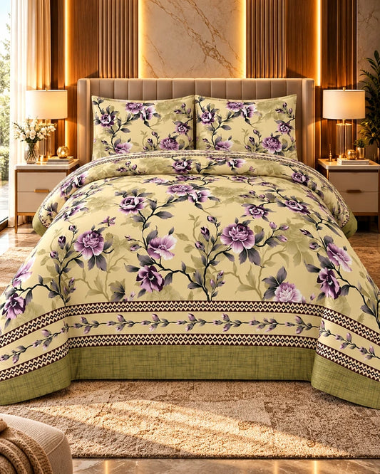 Purple floral bedsheet with elegant flower print by House of Wriya